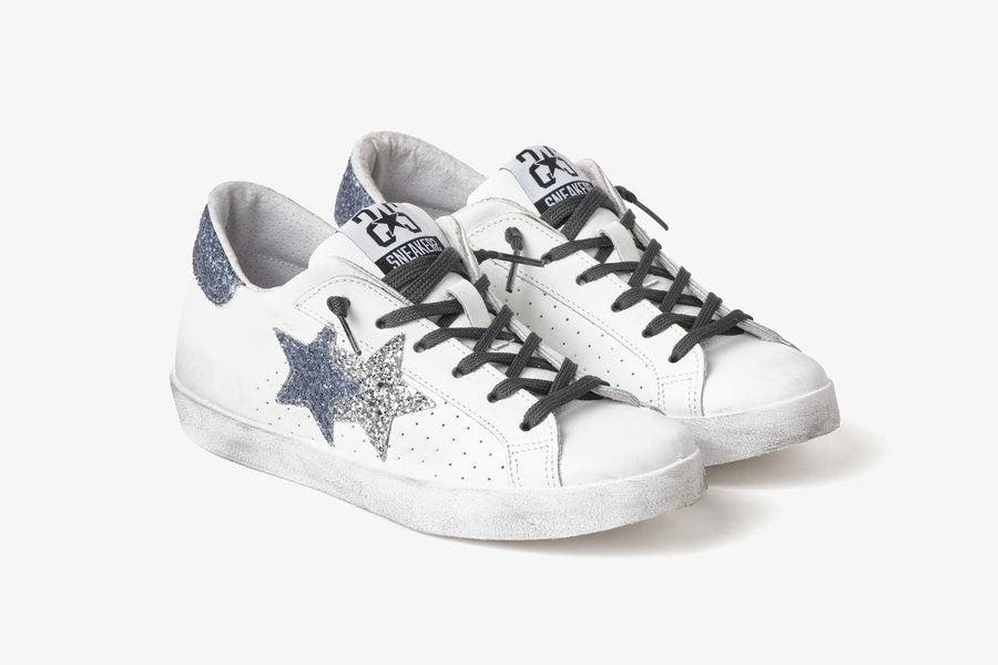 SNEAKERS PRIME STAR BIANCO/ARGENTO/BLU 