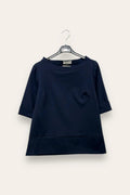 Blusa girocollo punto milano, spacchi ai lati CH-10844/Blu LOVEme