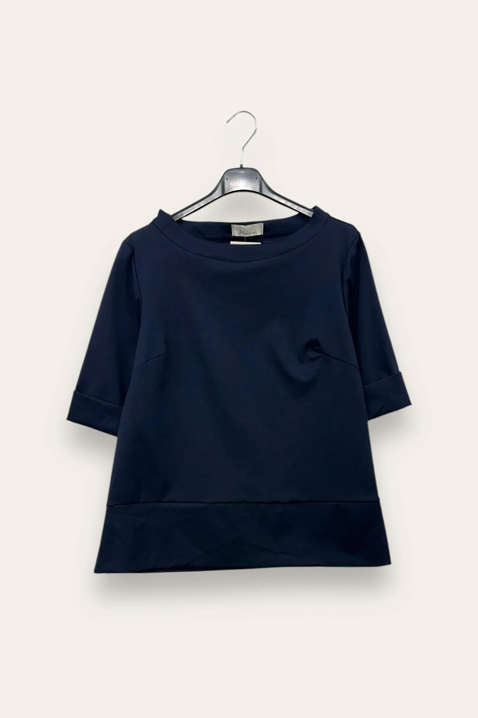Blusa girocollo punto milano, spacchi ai lati CH-10844/Blu LOVEme