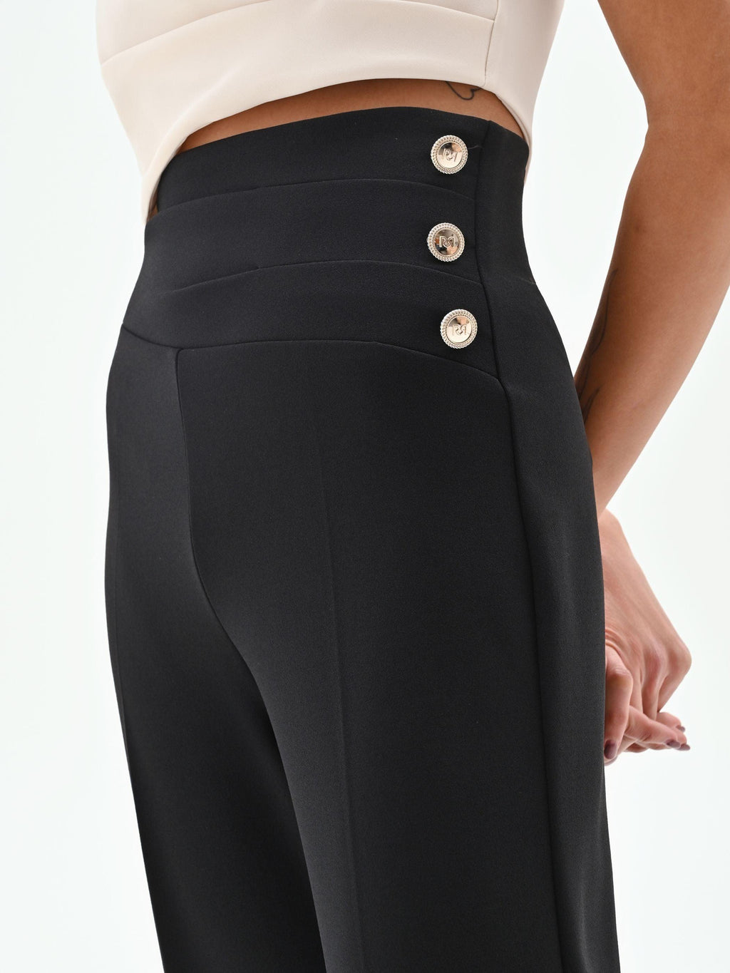 CFC 20264 G-PANTALONE VITA ALTA CON BOTTONI SCUBA 