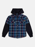 INDIGO CHECK HOODED LS SHIRT 