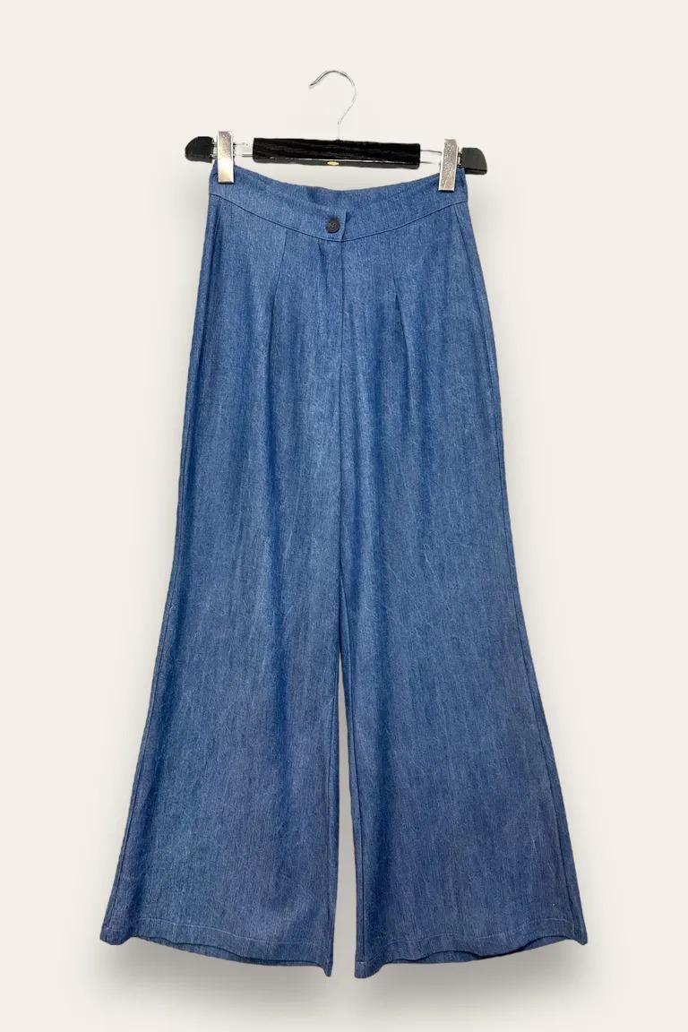 Pantalone a palazzo in denim con pinces AM-10652-AM-8014/Blu Jeans Chiaro LOVEme
