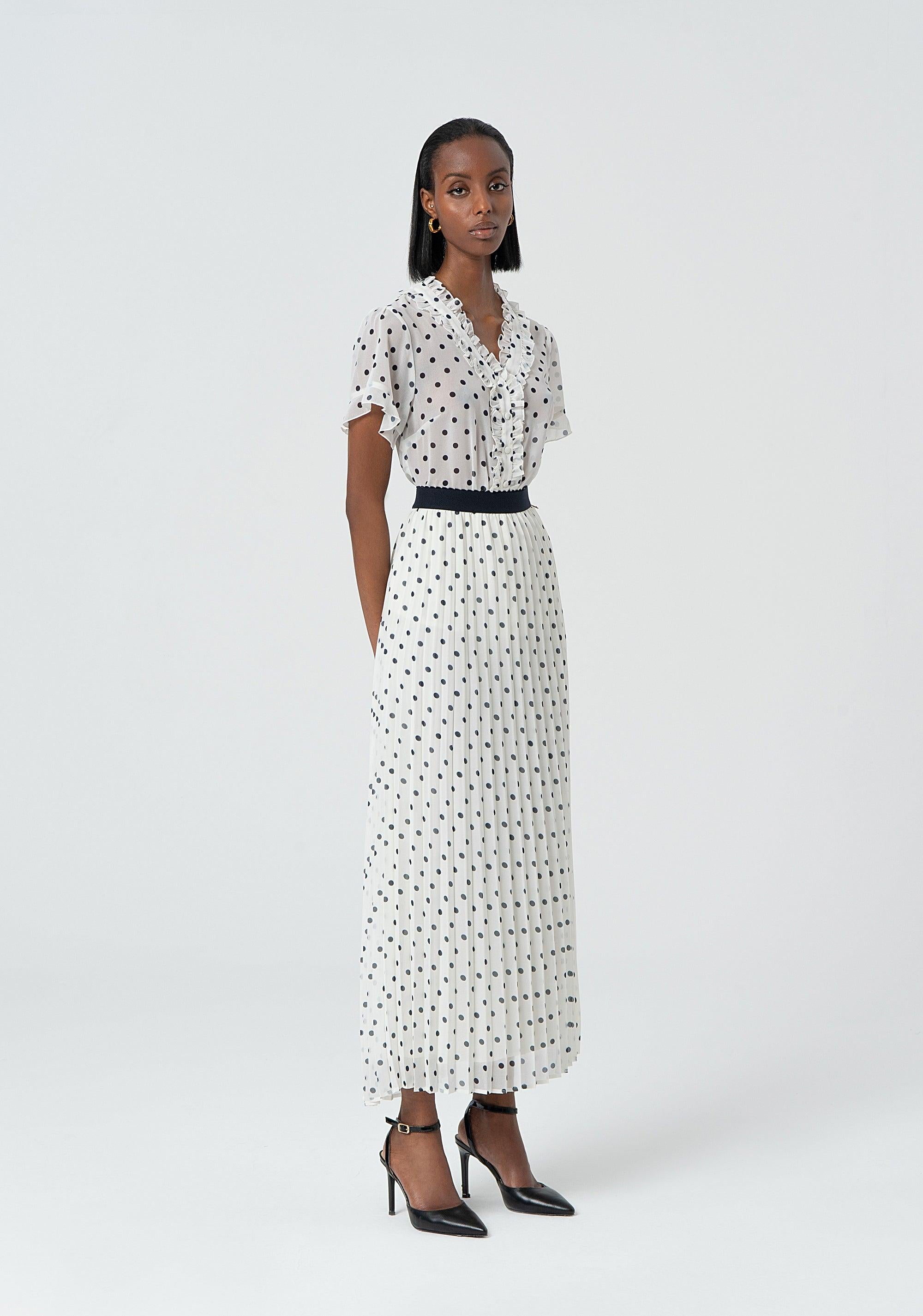 MAXI PRINTED PLISSE' SKIRT CREAMBLU 