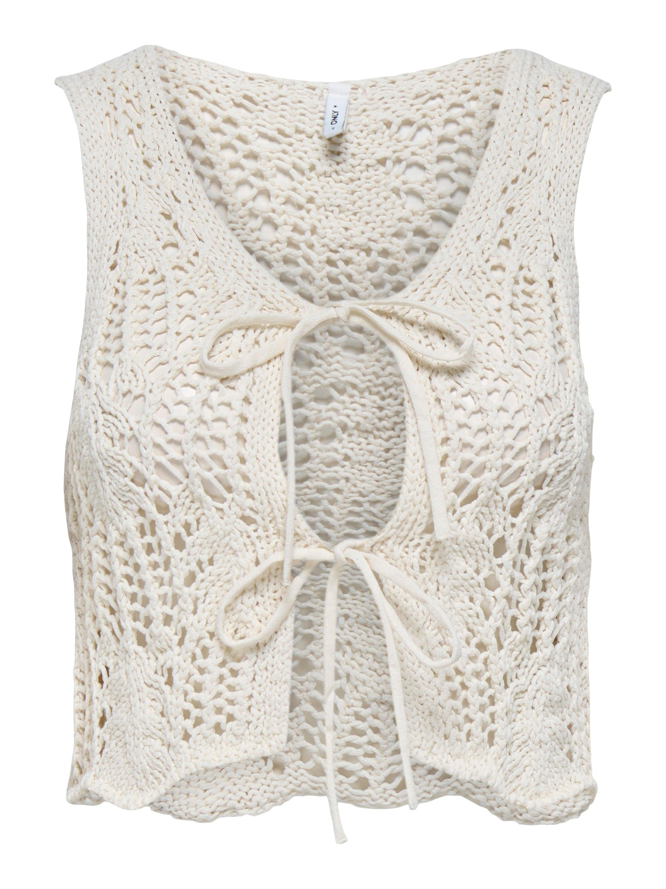 ONLLIZZY LIFE SL CROCHET TIE VEST KNT 15343882/Pumice Stone ONLY