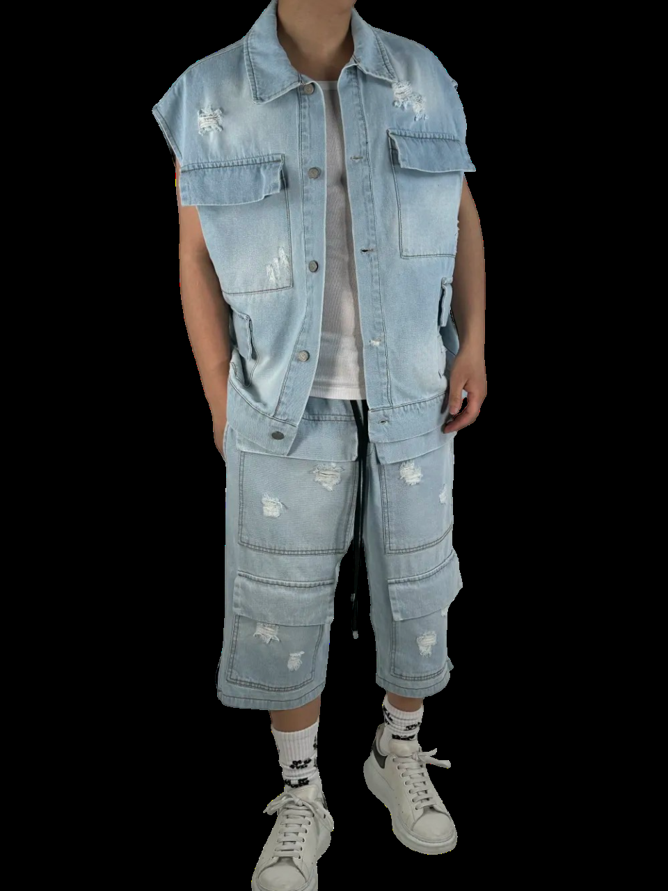 BERMUDA+SMANICATO GM-2032-31/JEANS PRIMID