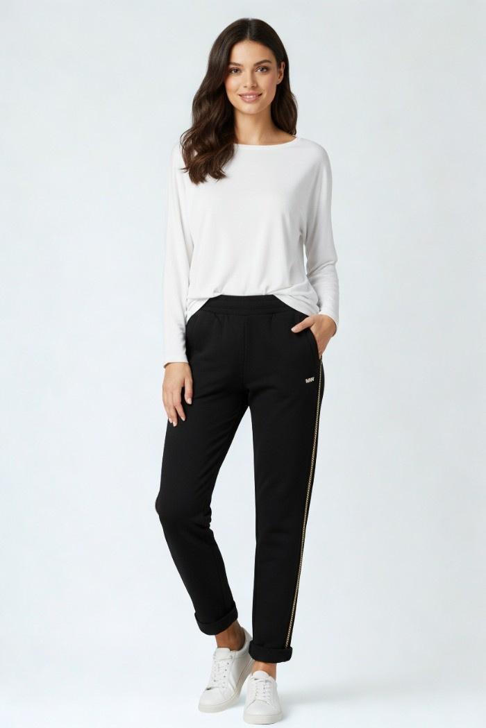 PANTALONE IN FELPA CON CATENA MW9620016/NERO MARKUP