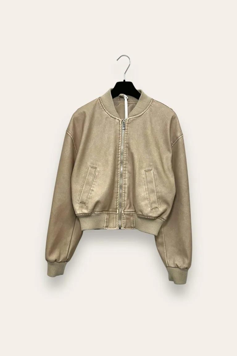 Bomber corto in ecopelle, effetto vintage YY-10721/Beige LOVEme