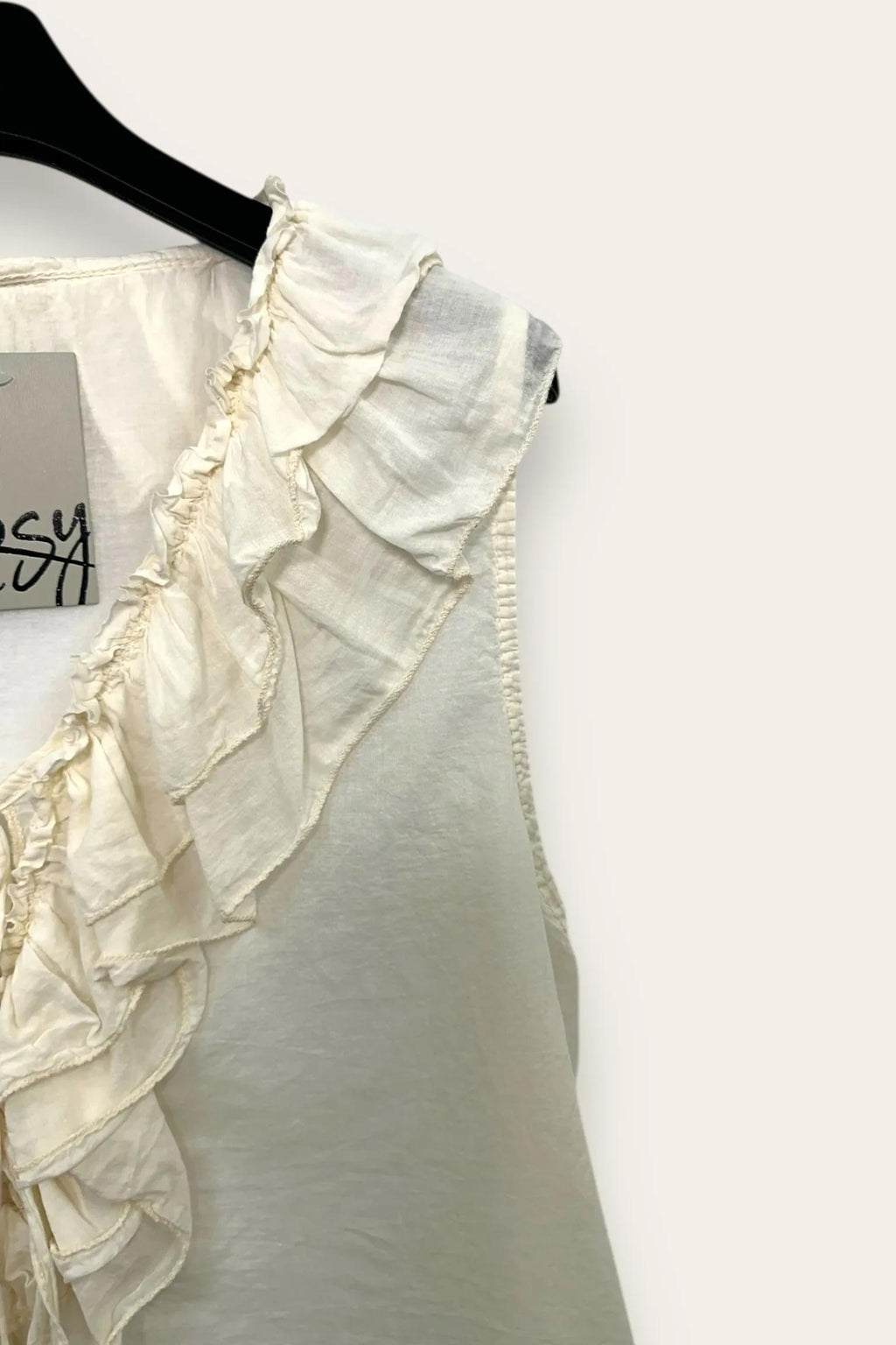 Blusa in mussola di cotone con volant davanti 