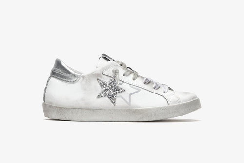 SNEAKERS ONE STAR PELLE BIANCA-DETTAGLI GLITTER ARGENTO 