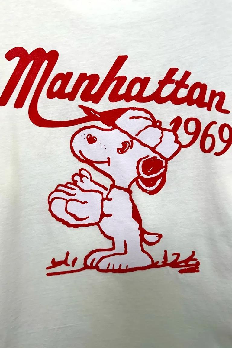 T-shirt con stampa snoopy e scritta "Manhattan 1969" VB-10786/Bianco LOVEme