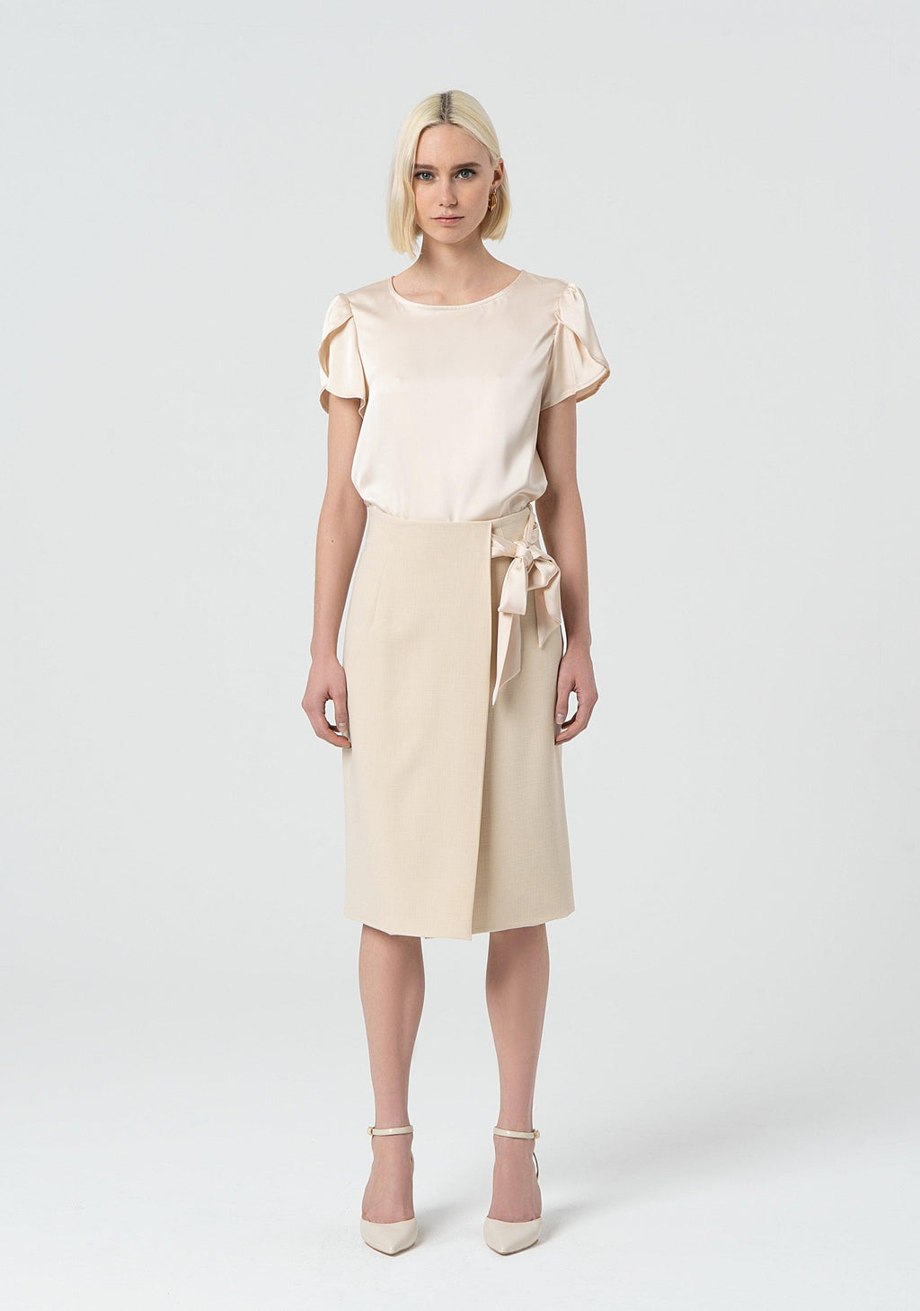 MIDI SKIRT WITH FAKE BOW CLOSURE SA 