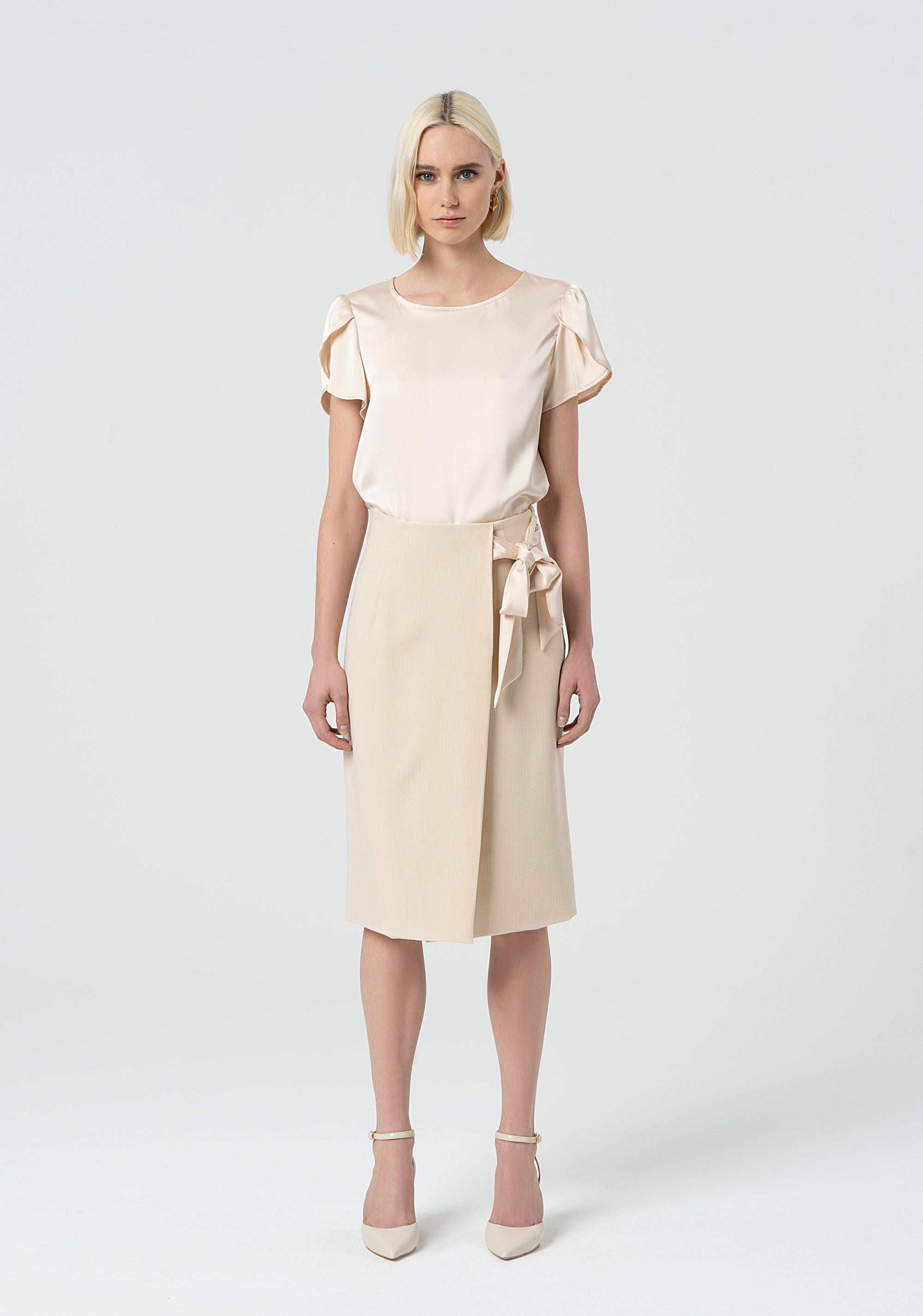 MIDI SKIRT WITH FAKE BOW CLOSURE SA 