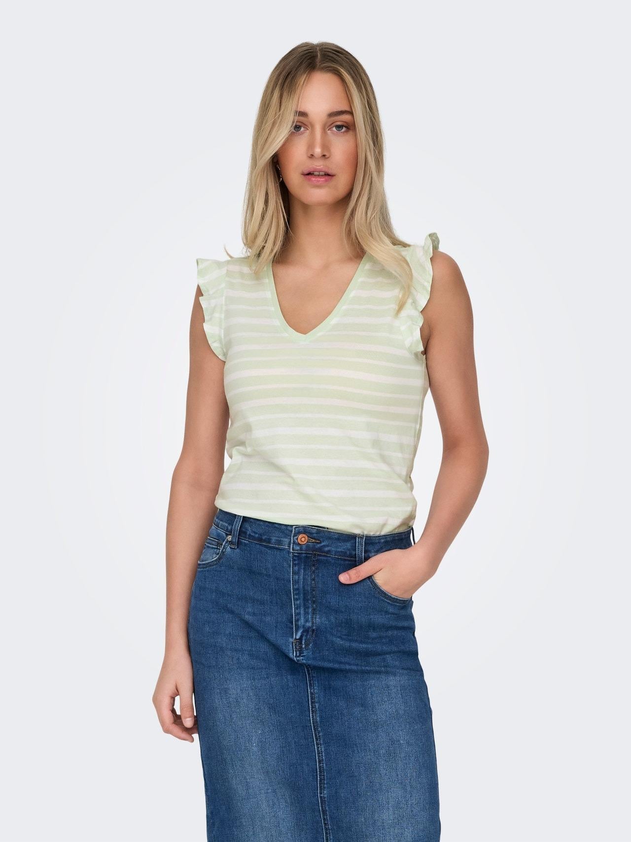 ONLMAY LIFE S/S FRILL V-NECK TOP BOX JRS 