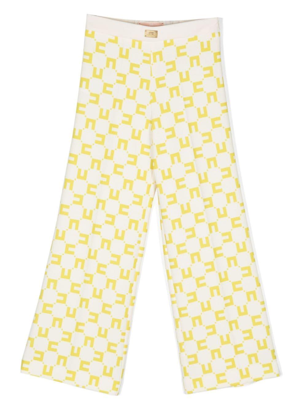PANTALONE DOPPIO CREPE STAMPA LOGO CUBICO BURRO/CEDRO 