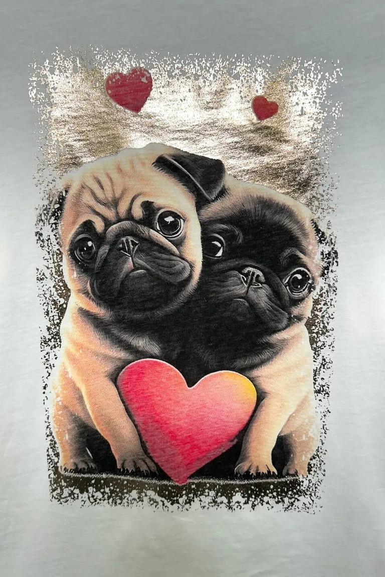 T-shirt con stampa bulldog e satinato lo sfondo VB-10781/Bianco LOVEme