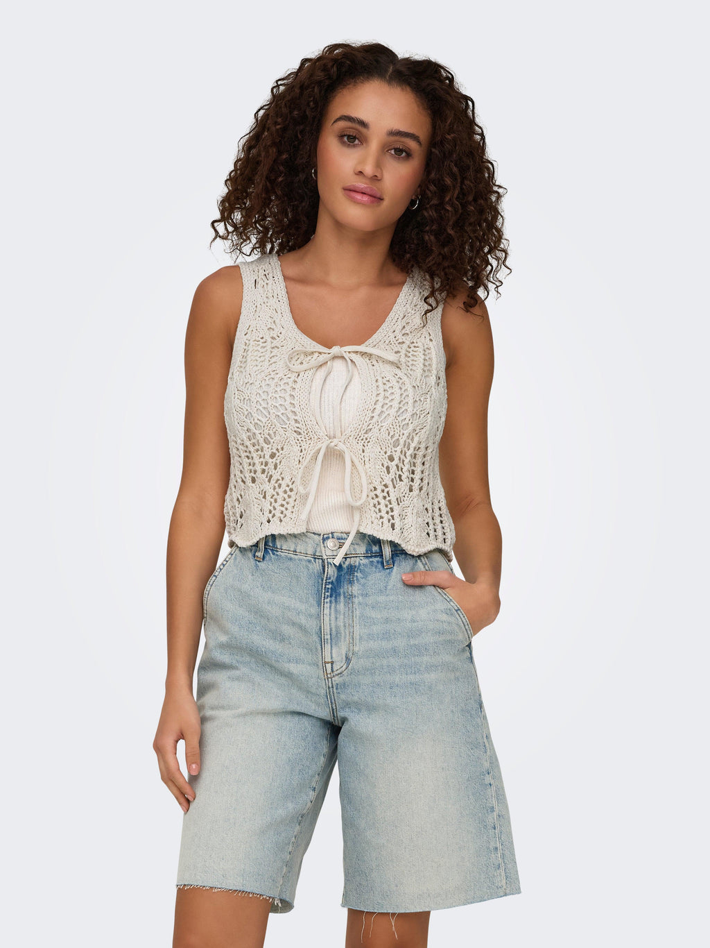 ONLLIZZY LIFE SL CROCHET TIE VEST KNT 