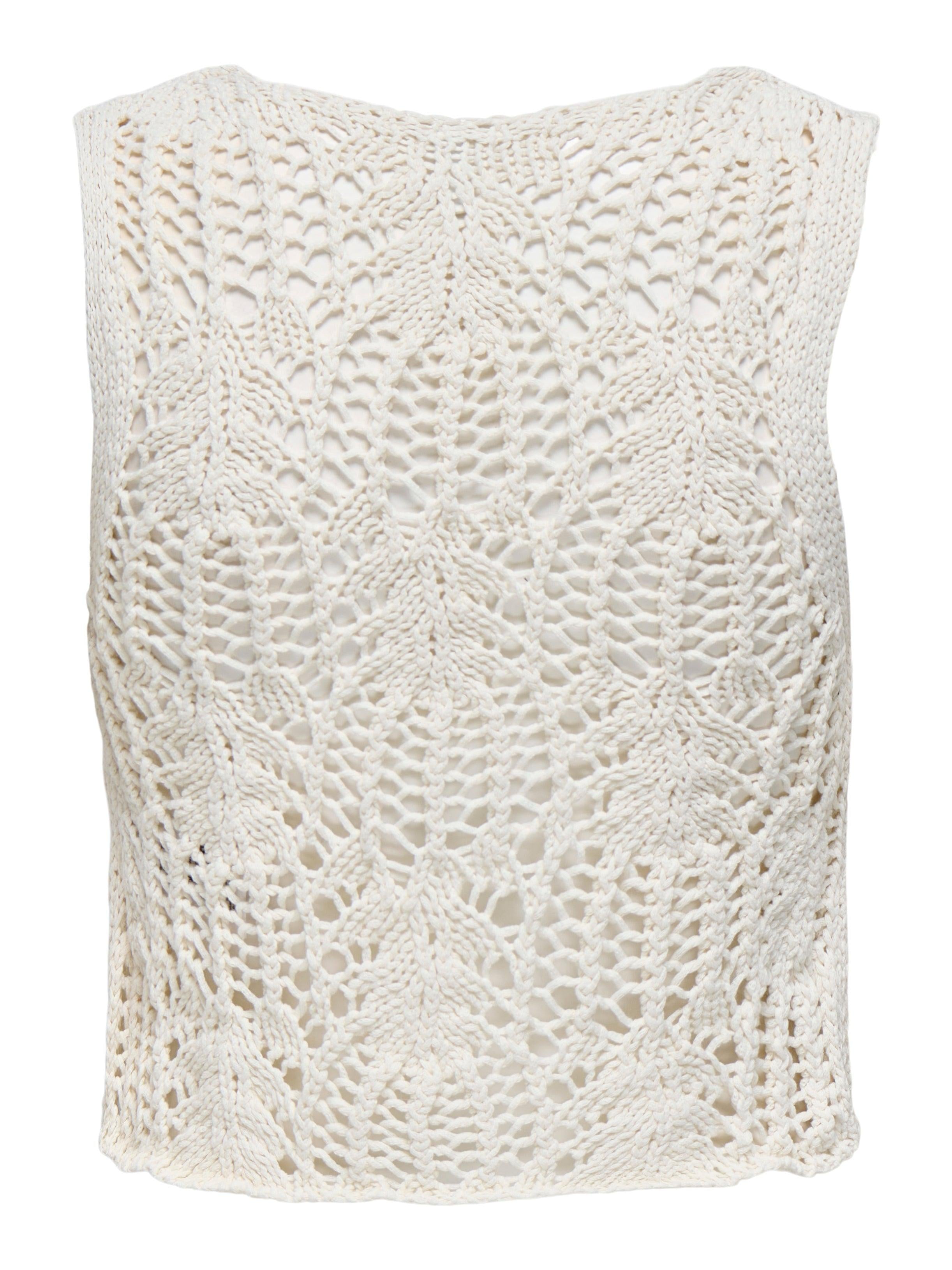 ONLLIZZY LIFE SL CROCHET TIE VEST KNT 15343882/Pumice Stone ONLY