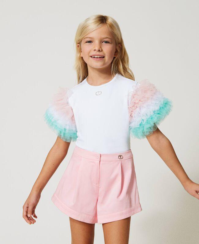 T-SHIRT IN JERSEY C/MANICHE IN TULLE SFUMATO 231GJ2Q83/10515 TWINSET