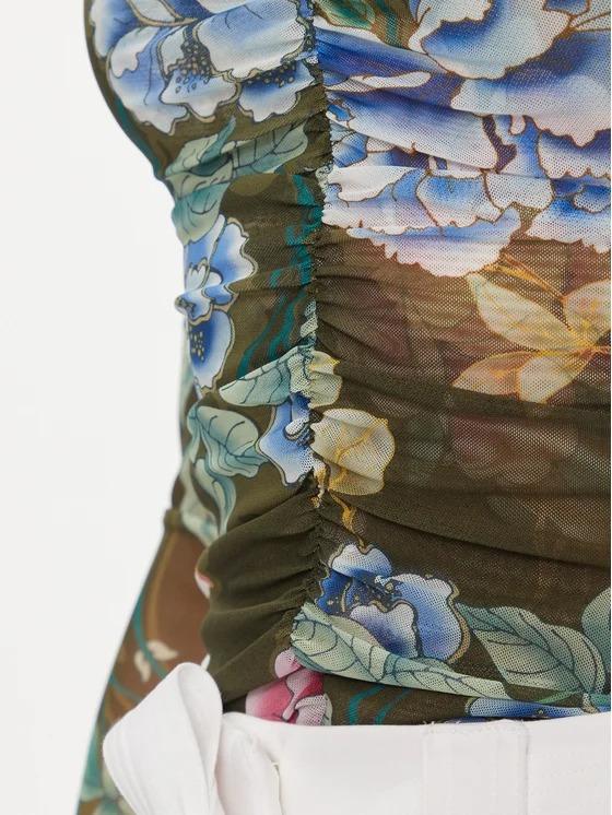 LS SHIRRED REYLA MESH TOP 