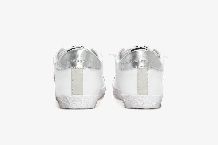 SNEAKERS LOW IN PELLE BIANCA DETT. ORO/ARGENTO 