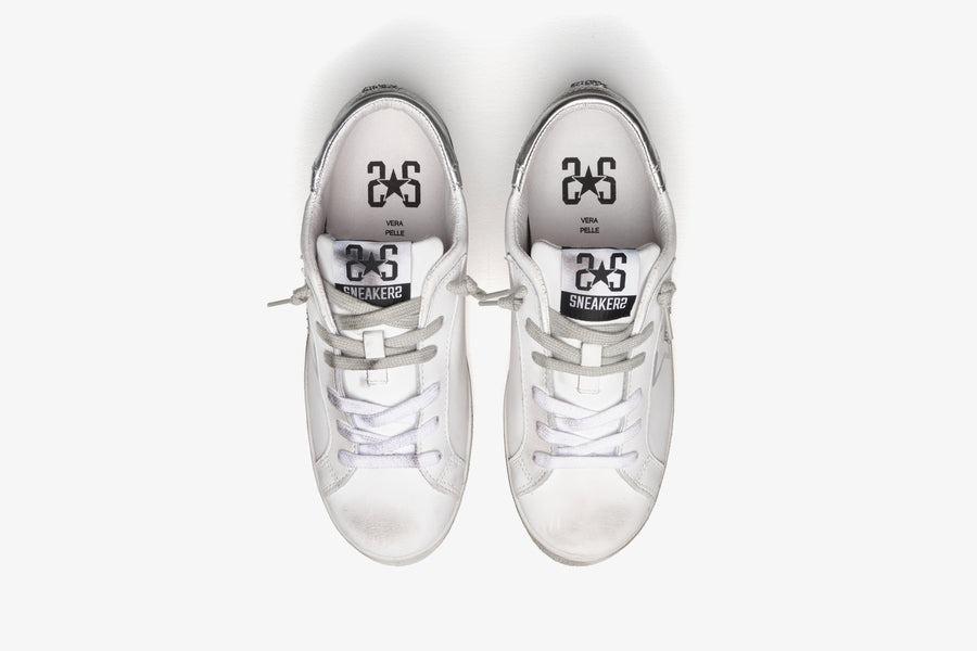 SNEAKERS ONE STAR PELLE BIANCA-DETTAGLI GLITTER ARGENTO 
