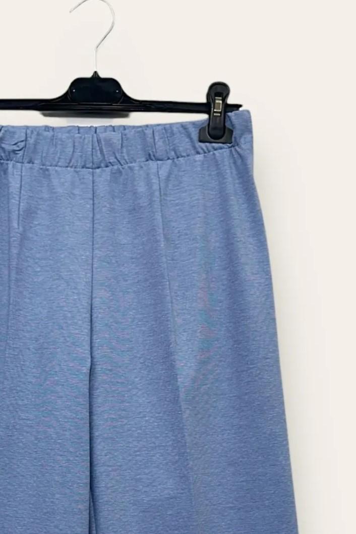Pantalone punto milano a palazzo con orlo alto AM-10665-AM-8049/Azzurro LOVEme