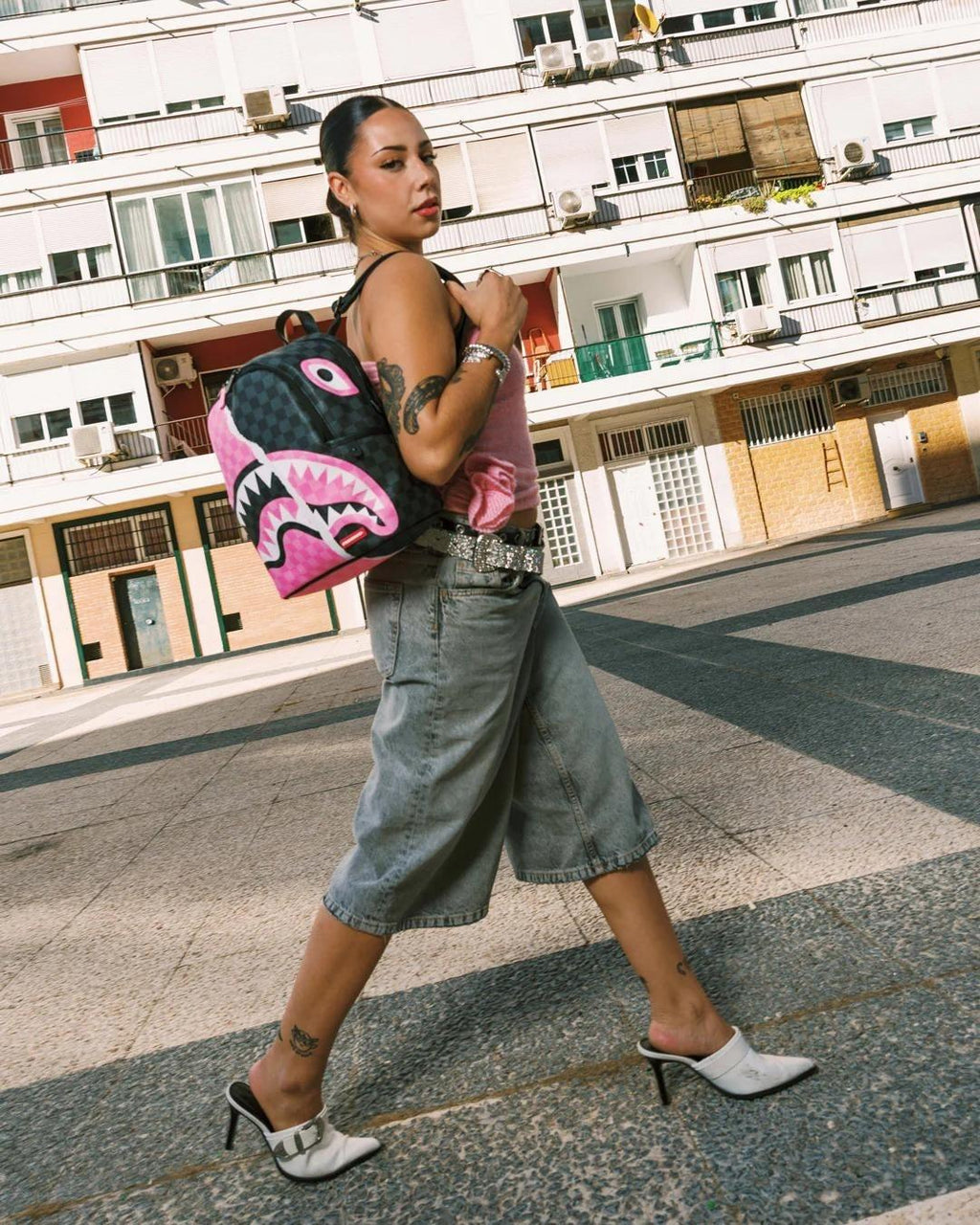 PINK AND BLACK TEAR SIP SAVAGE BACKPACK 