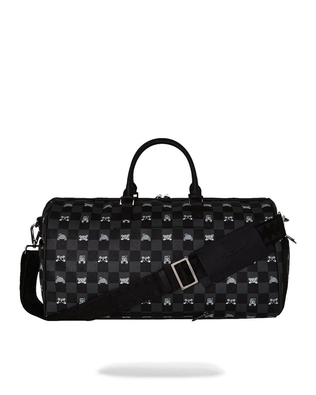 GRAY PEEKING CHARACTER CHECK<BR/>DUFFLE 