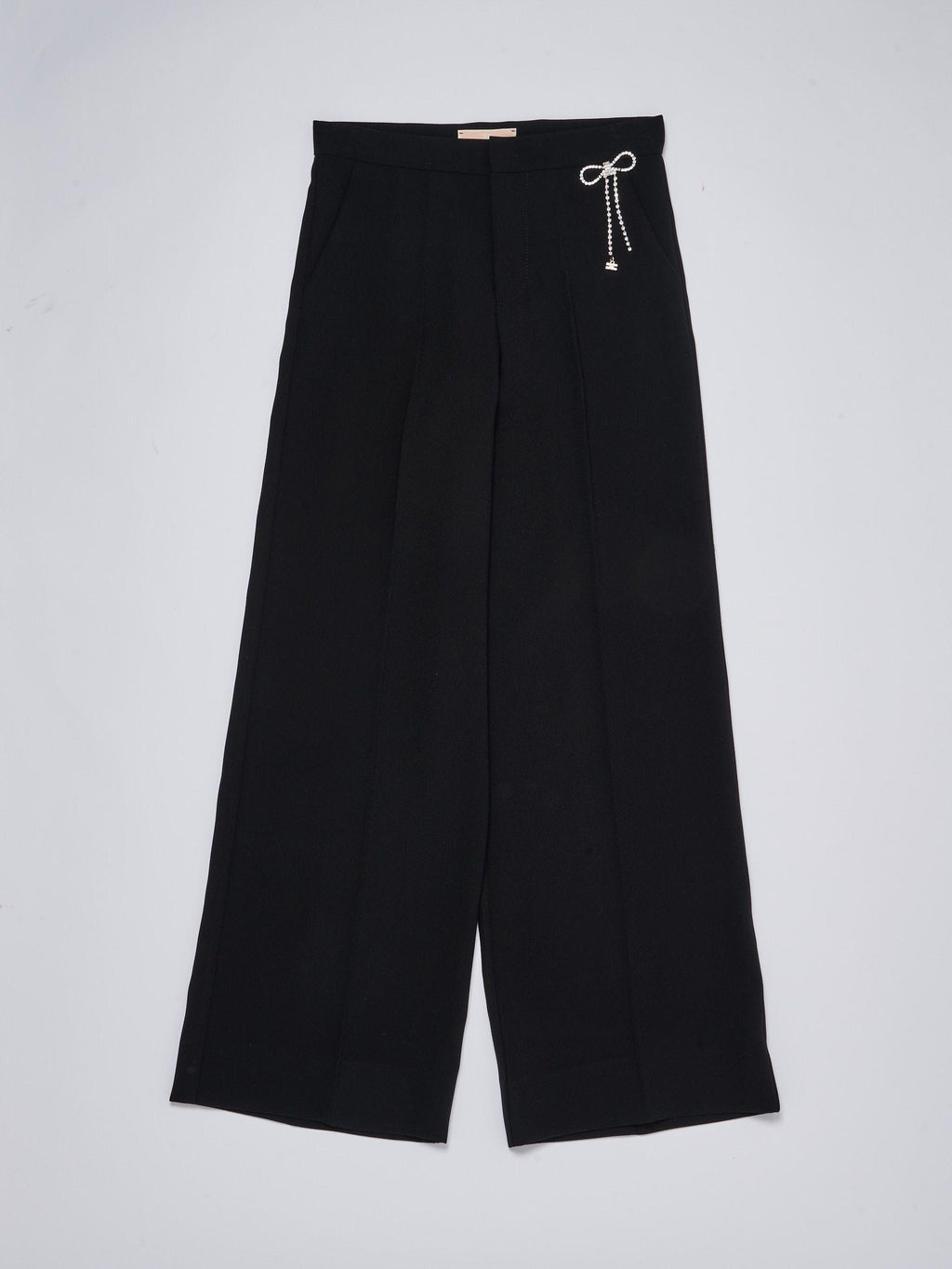 PANTALONE IN CREPE CON FIOCCO STRASS GA85 NERO EFPA218 0 GA085/N000 ELISABETTA FRANCHI La Mia Bambina
