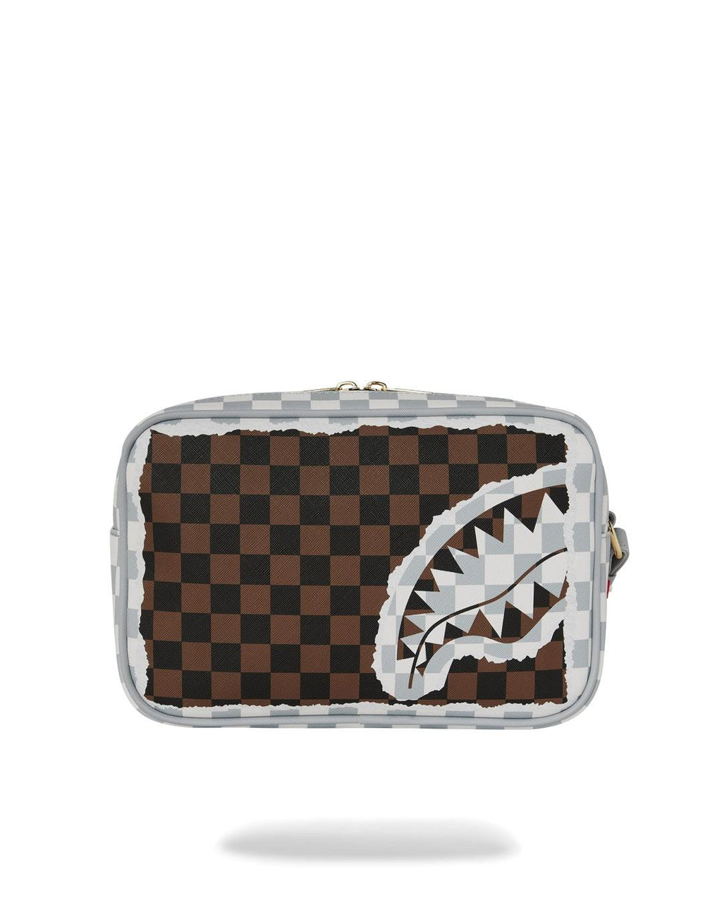 CREAM BROWN TEAR CHECK TOILETRY BAG 