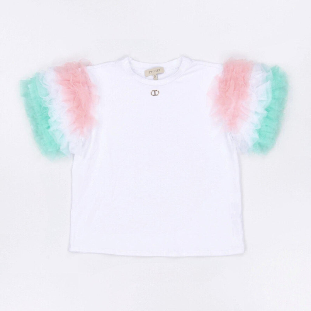 T-SHIRT IN JERSEY C/MANICHE IN TULLE SFUMATO 