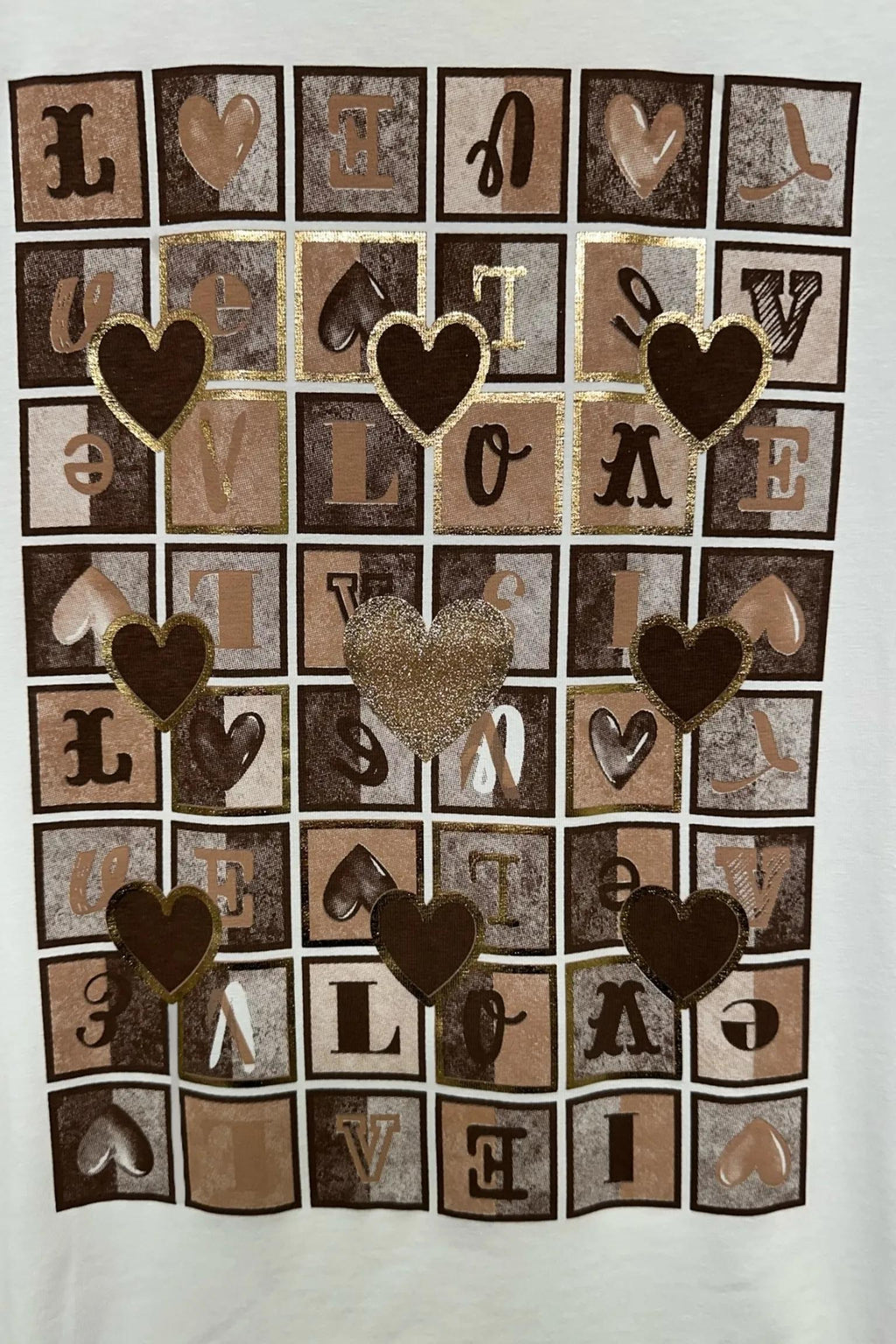 T-shirt stampa quadrati "love" 