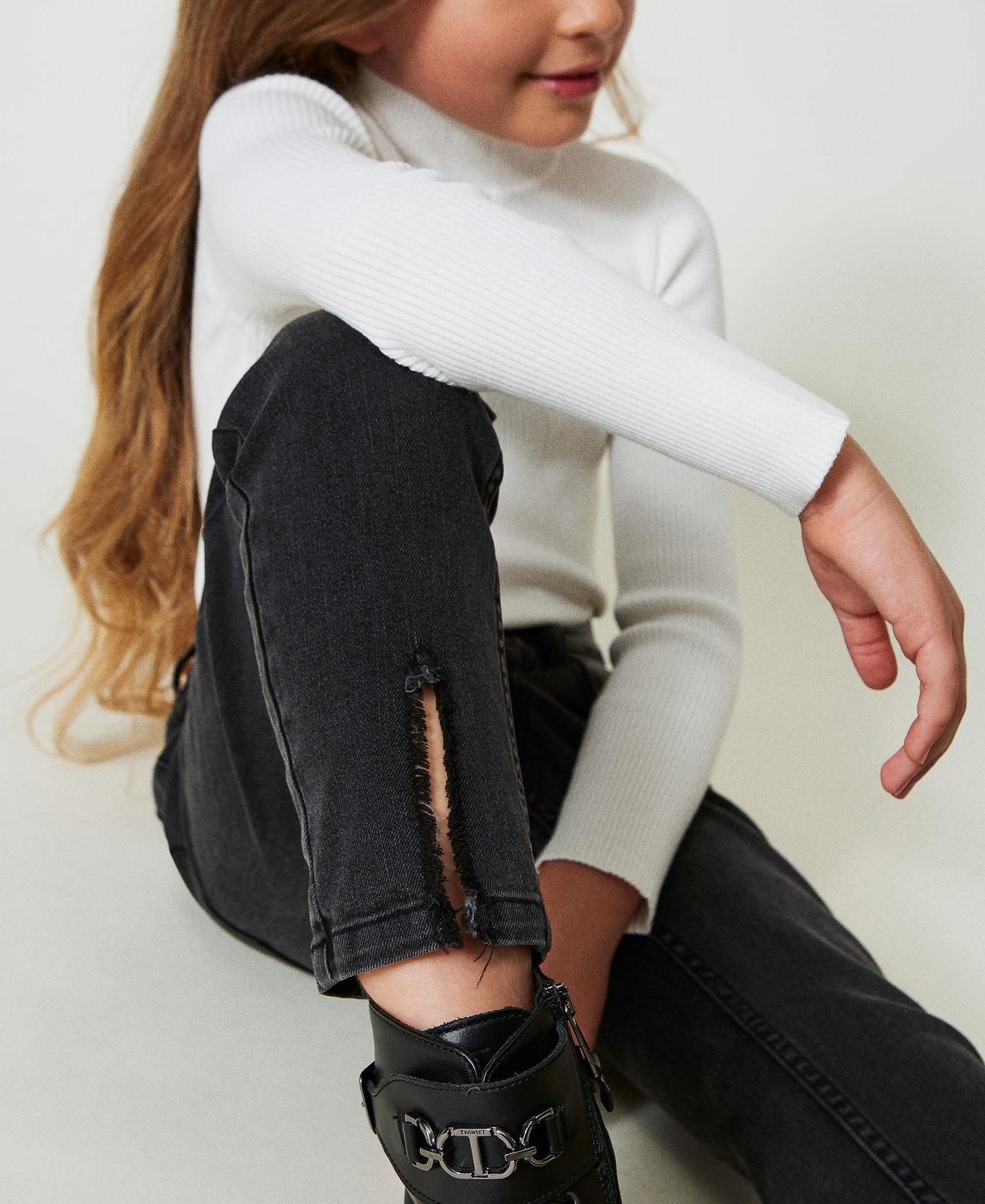 SKINNY IN DENIM BLACK C/DETTAGLI SPALMATI 