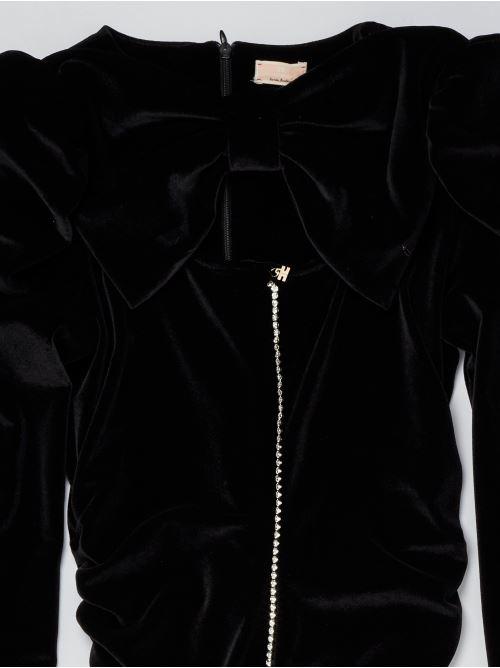 ABITO IN VELLUTO STRETCH CON APPLICAZIONE STRASS NERO 