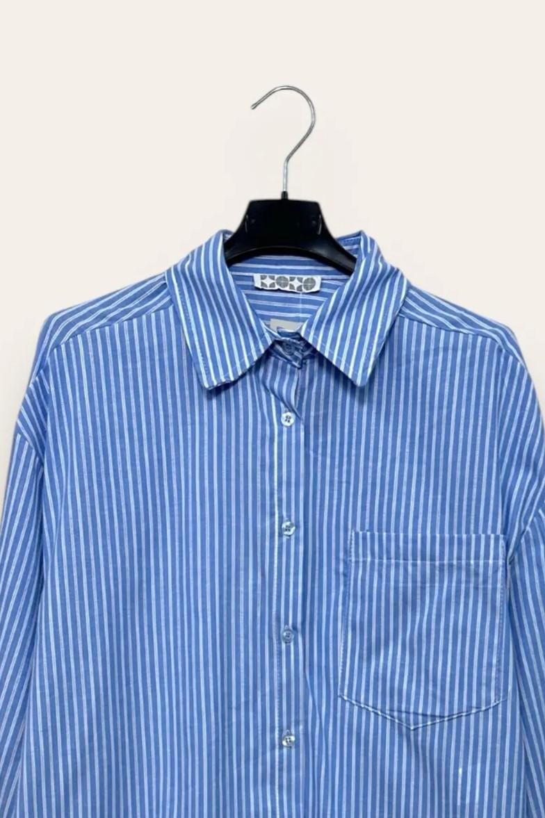 Camicia a righe con inserto tinta unita al fondo CL-10672-CL-18301/Azzurro LOVEme