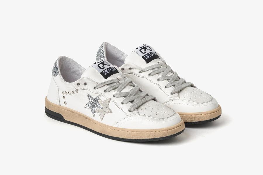 SNEAKERS WEEK STAR BIANCO/ARGENTO CON BORCHIE 