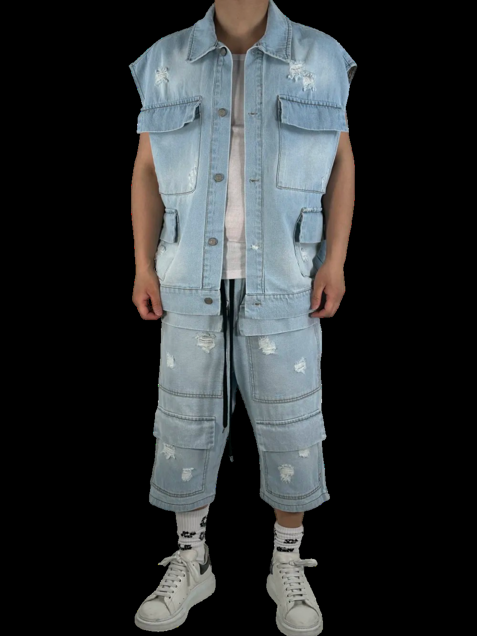 BERMUDA+SMANICATO GM-2032-31/JEANS PRIMID