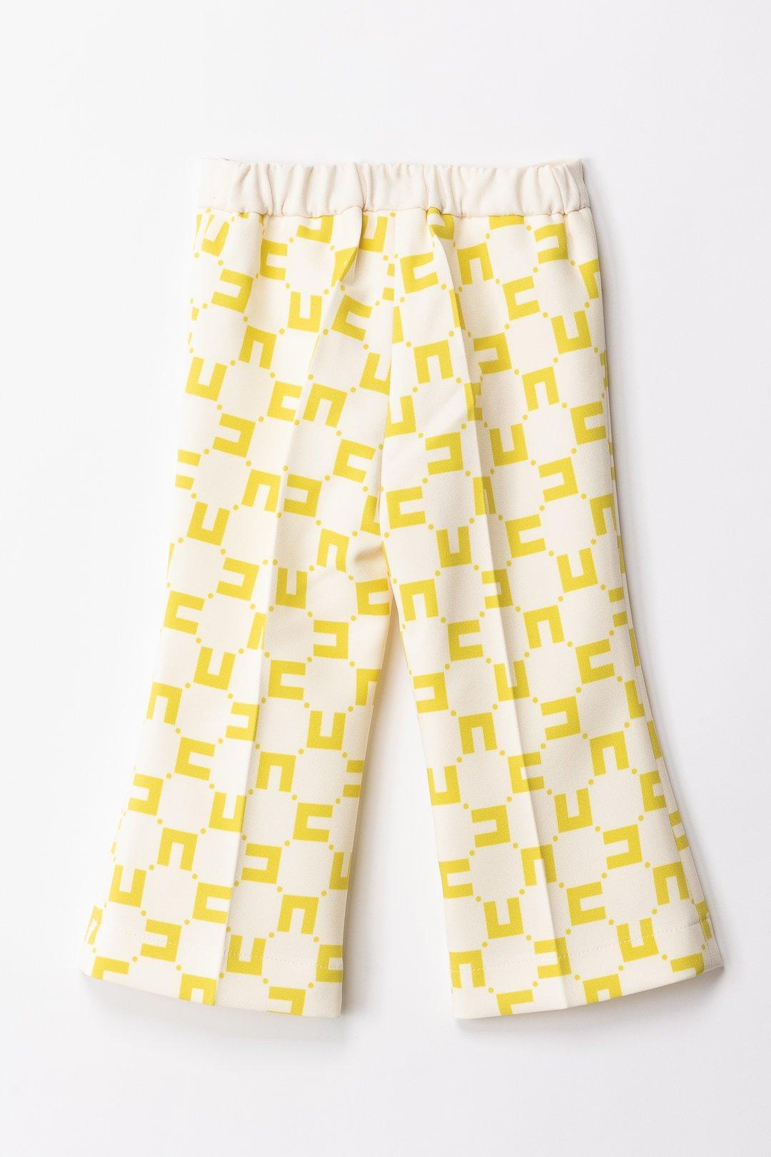 PANTALONE DOPPIO CREPE STAMPA LOGO CUBICO BURRO/CEDRO 