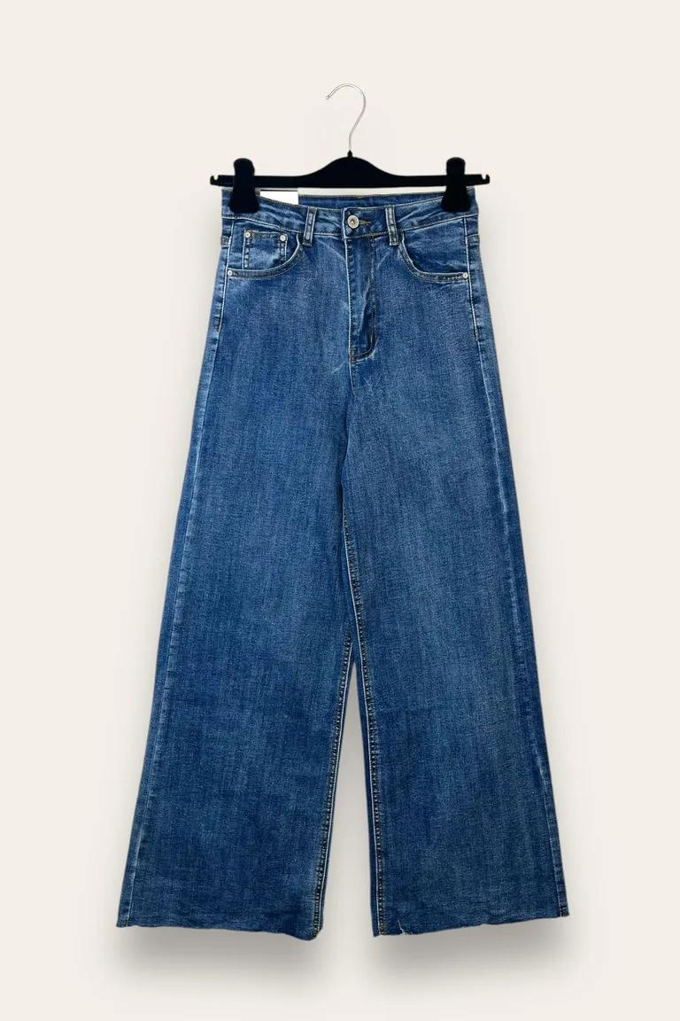 Jeans a palazzo con taglio vivo al fondo YY-10706/Blu Jeans Scuro LOVEme