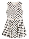 ELISABETTA FRANCHI La Mia Bambina ABITO DOPPIO CREPE STAMPA LOGO CUBICO BURRO/CEDRO