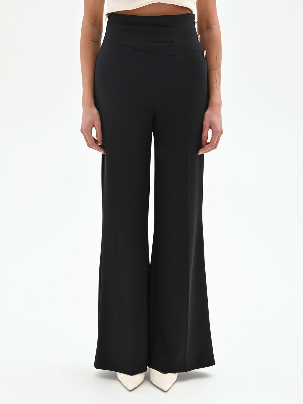 CFC 20264 G-PANTALONE VITA ALTA CON BOTTONI SCUBA 