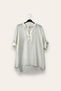 LOVEme Blusa scollo alla coreana con bottoni davanti, misto lino