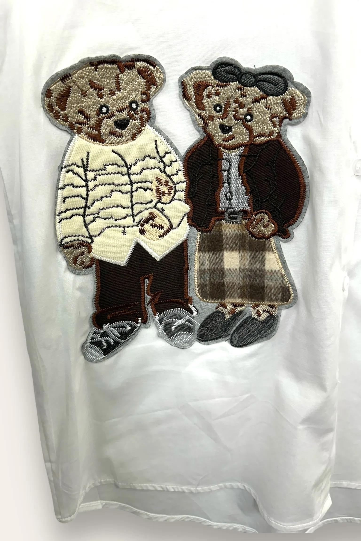 Camicia over con una coppia di orso applicato OT-10736/Bianco LOVEme