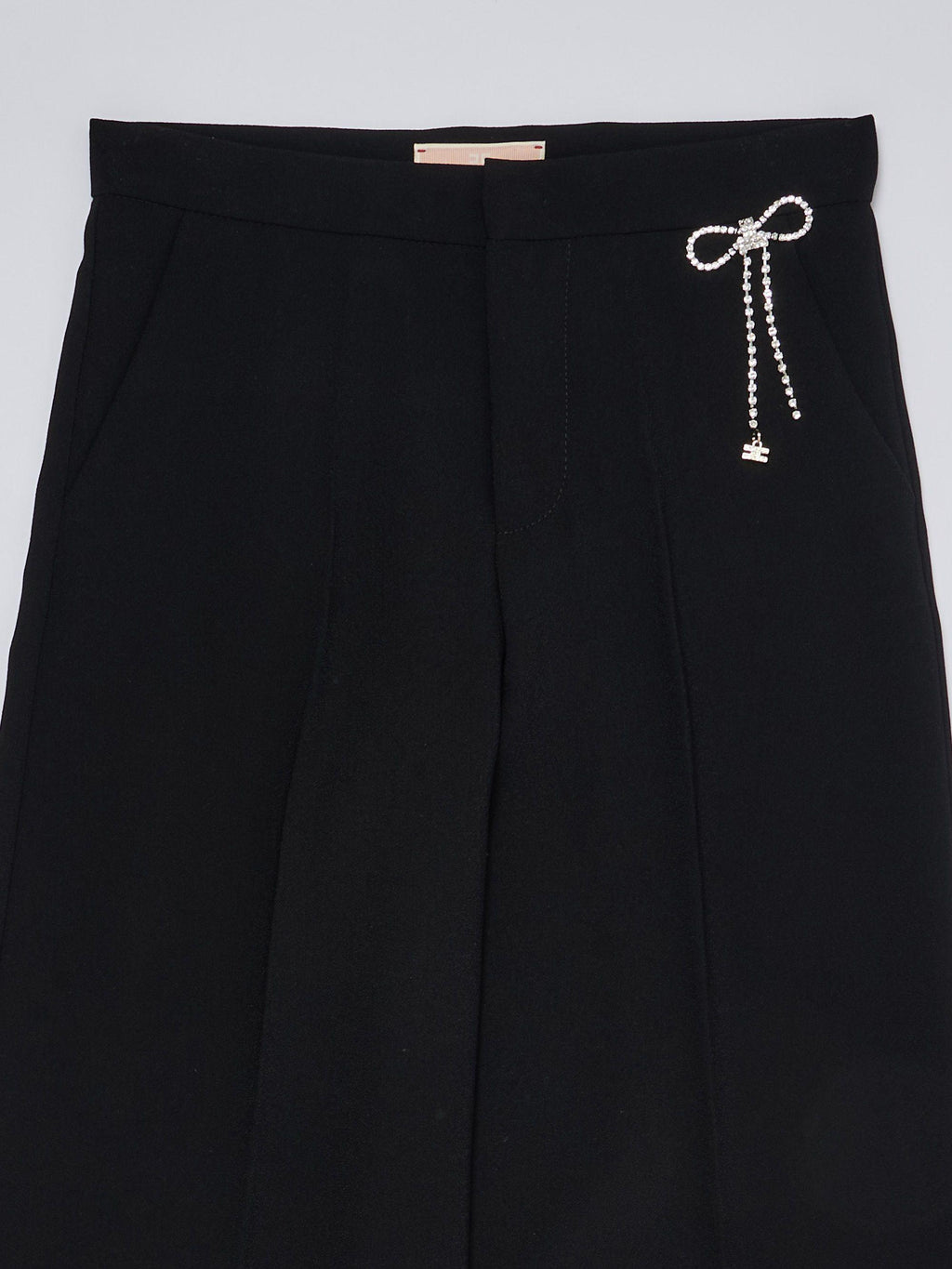 PANTALONE IN CREPE CON FIOCCO STRASS GA85 NERO EFPA218 0 GA085/N000 ELISABETTA FRANCHI La Mia Bambina