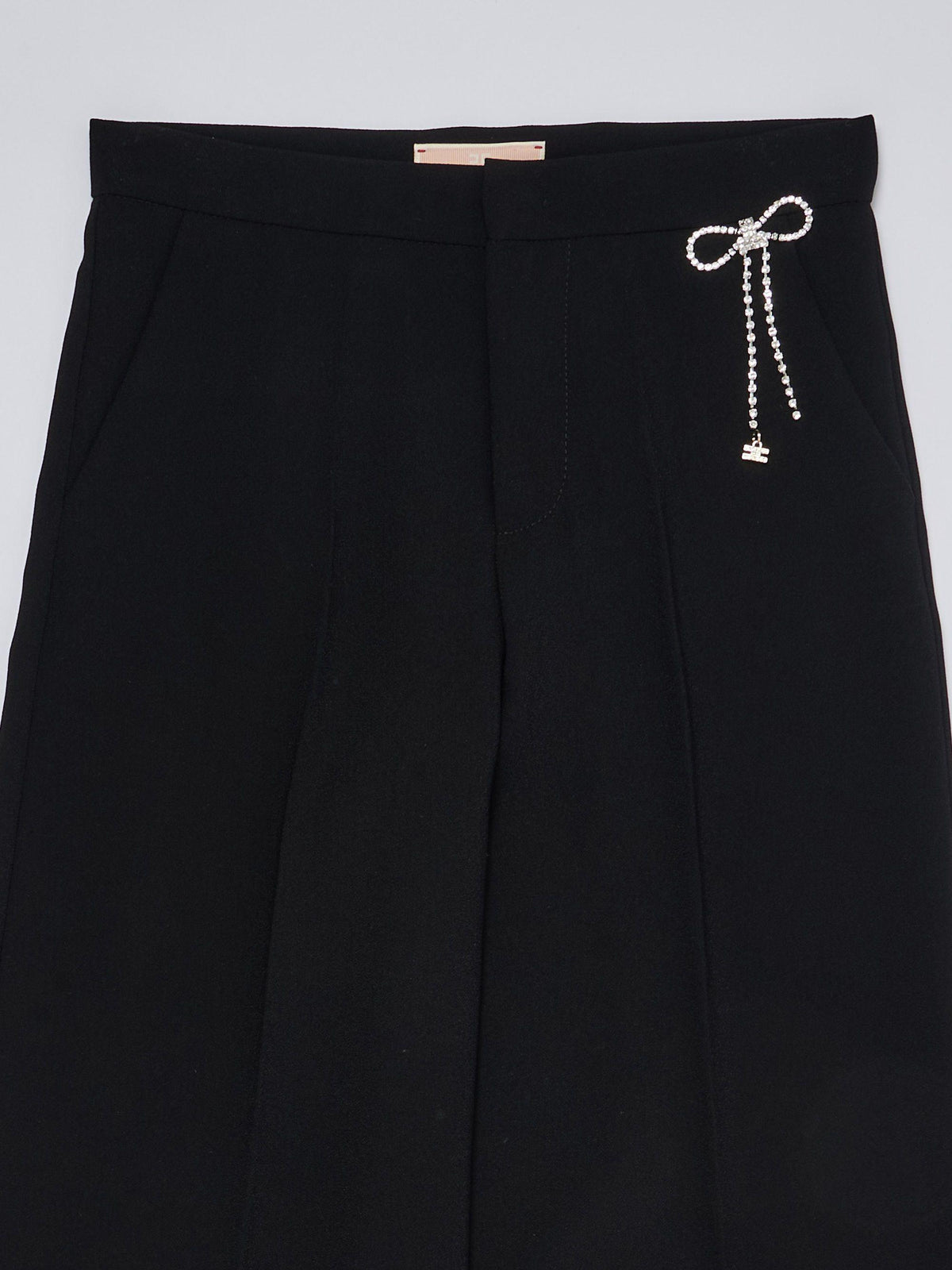 PANTALONE IN CREPE CON FIOCCO STRASS GA85 NERO EFPA218 0 GA085/N000 ELISABETTA FRANCHI La Mia Bambina