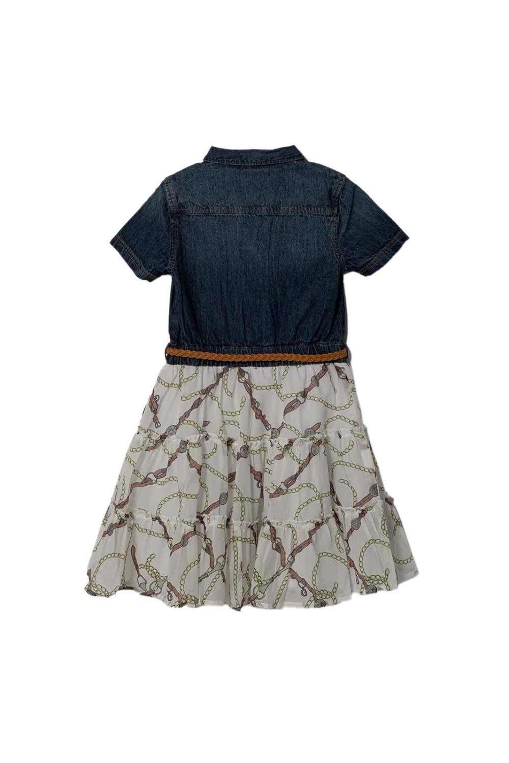 MIXED FABRIC SS DRESS W/BELT 
