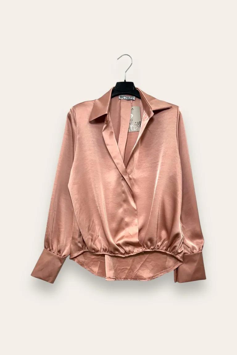 Camicia in raso a portafoglio con elastico al fondo CL-10676-CL-10277/Rosa LOVEme