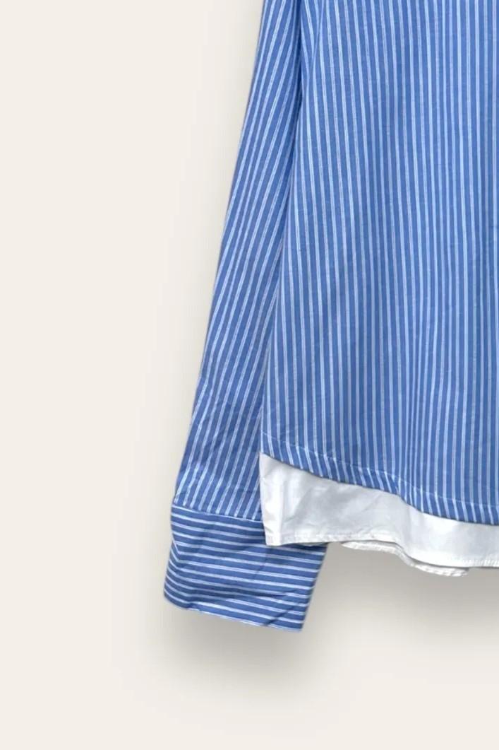 Camicia a righe con inserto tinta unita al fondo CL-10672-CL-18301/Azzurro LOVEme