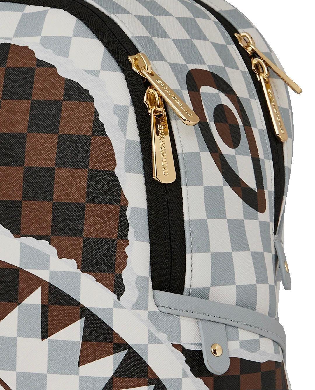 CREAM BROWN TEAR CHECK SAVAGE BACKPACK 910B8291NSZ/CHECK SPRAYGROUND