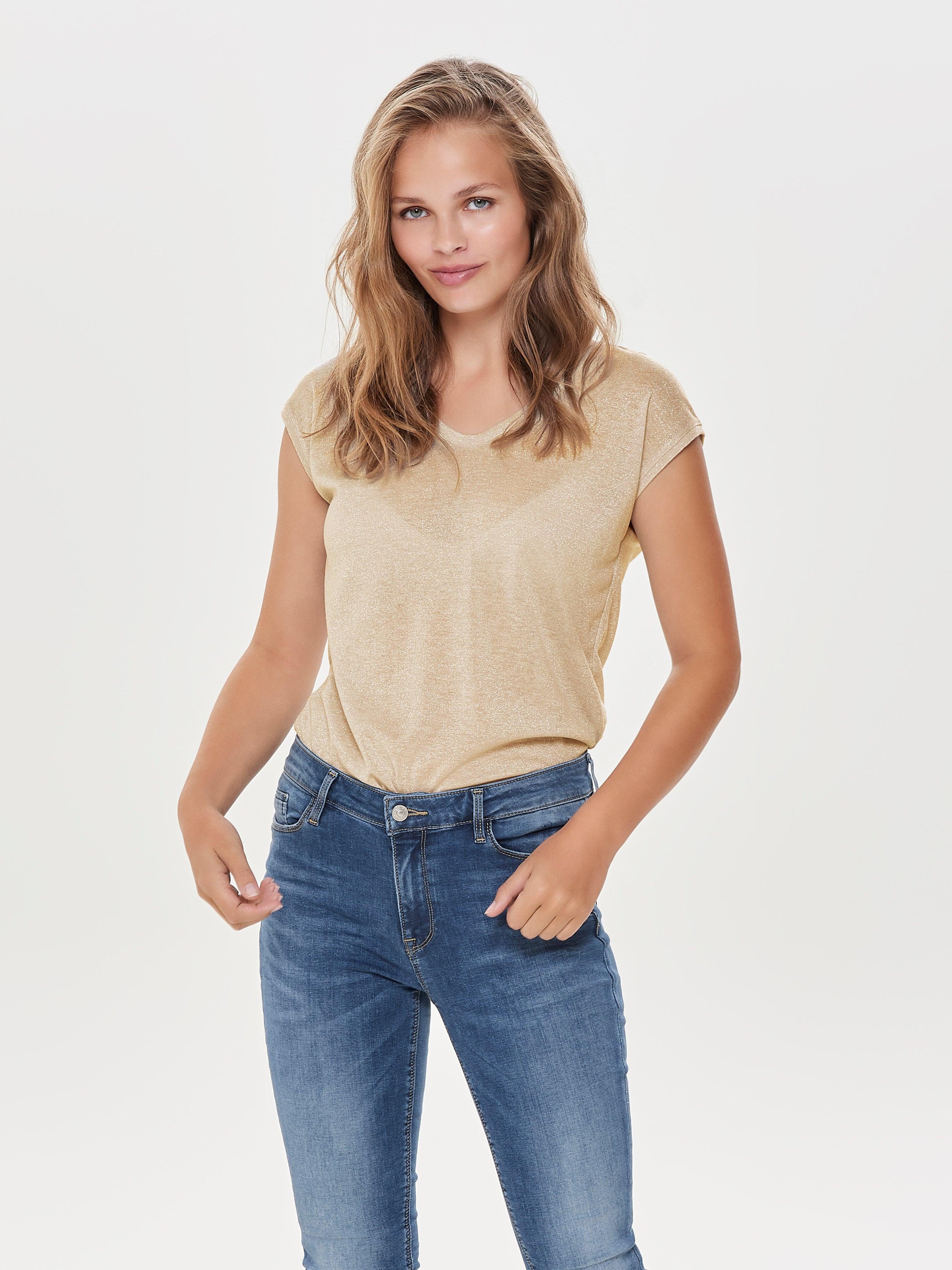 ONLSILVERY S/S V NECK LUREX TOP JRS NOOS 